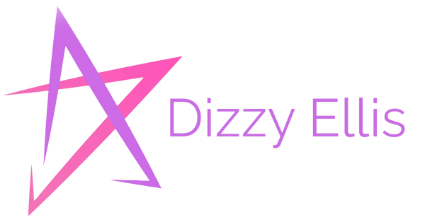 Dizzy Ellis Website Logo. Pink & Purple stars entwined. 205 x 105px